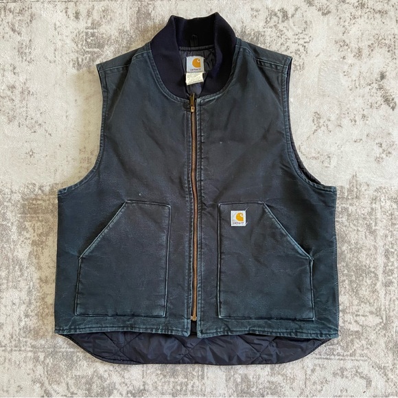 Carhartt Other - Vintage CARHARTT Men’s Black Insulated Duck Canvas Quilt Lined Vest V01 Sz L